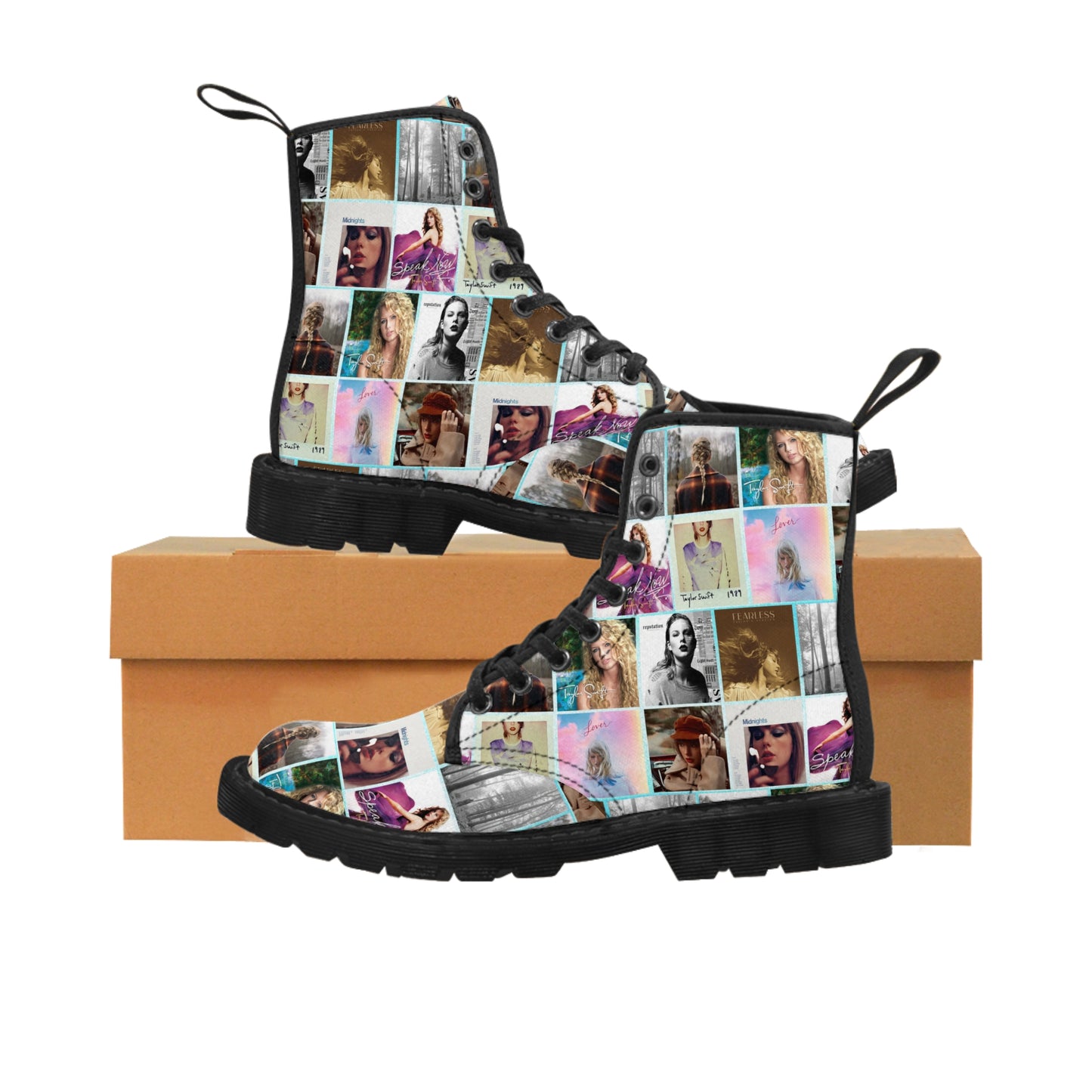 Taylor Swift Album Art Collage Pattern Women's Canvas Boots