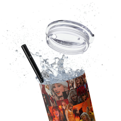 Taylor Swift Rainbow Photo Collage Skinny Tumbler with Straw