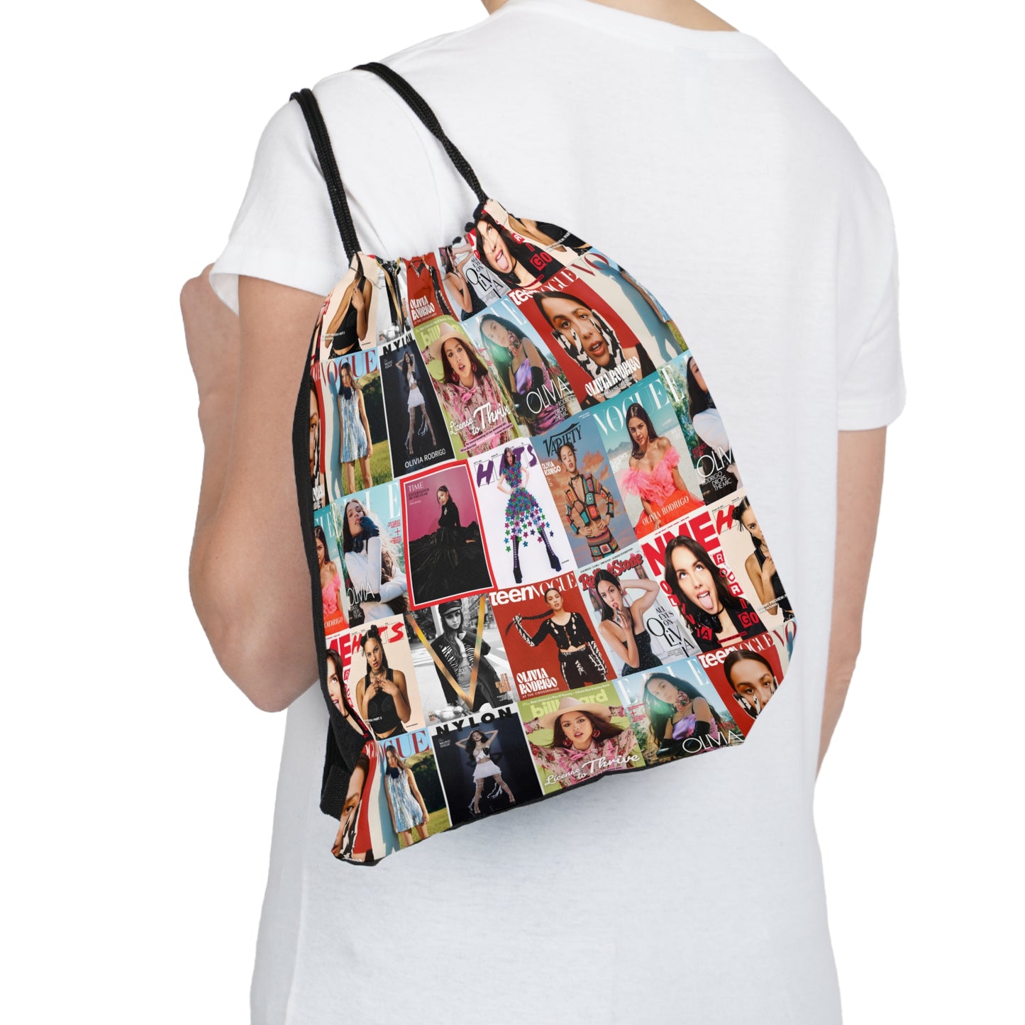 Olivia Rodrigo Magazine Cover Collage Pattern Outdoor Drawstring Bag