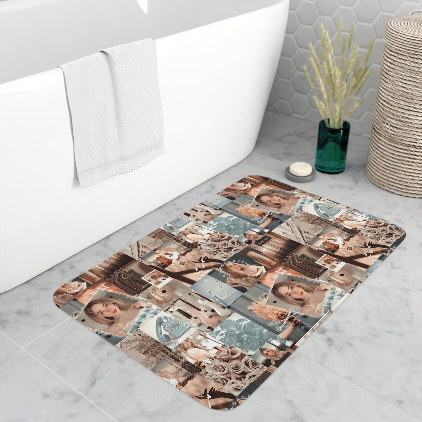 Sabrina Carpenter Peachy Princess Collage Memory Foam Bath Mat