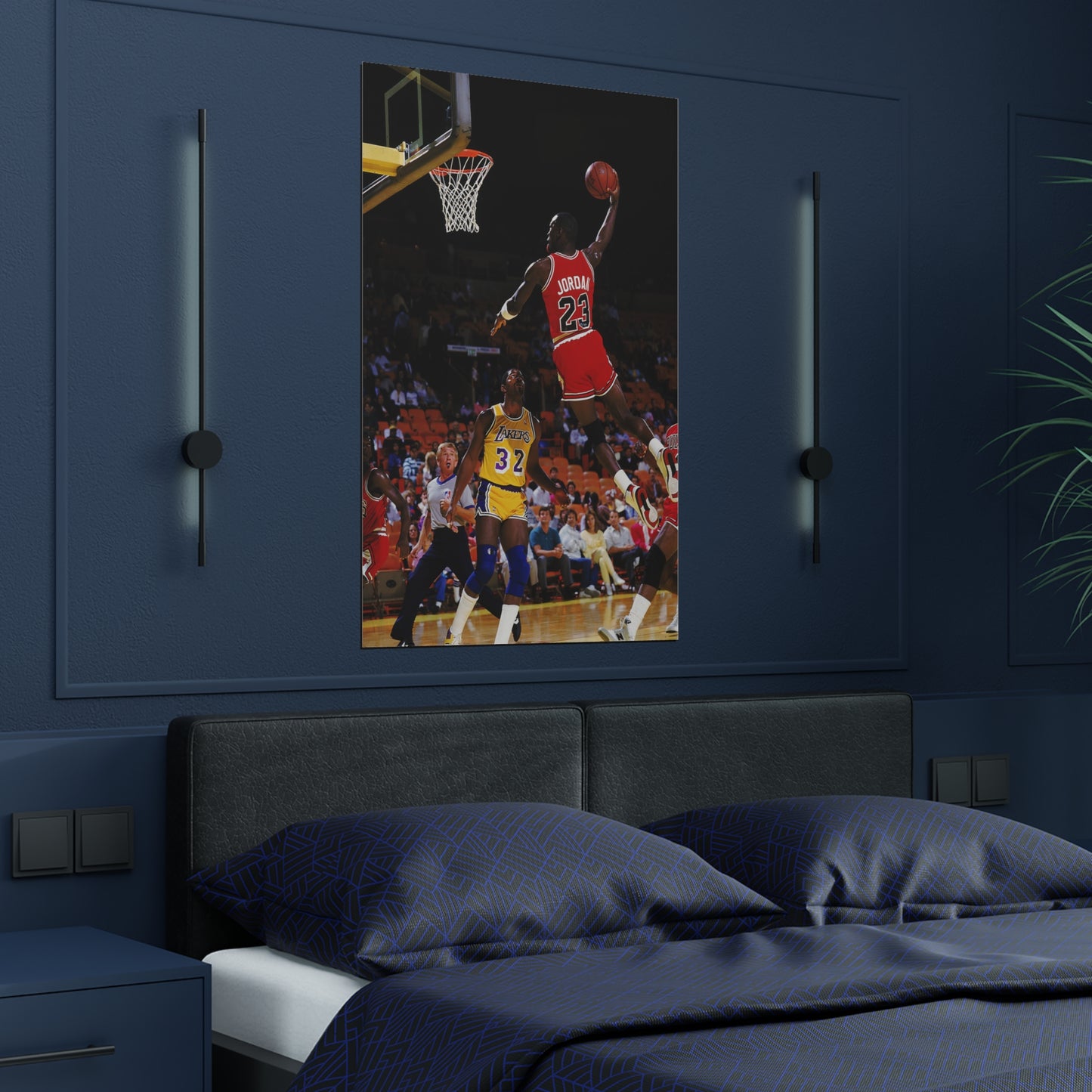 Michael Jordan Dunking On Magic Johnson Satin Poster