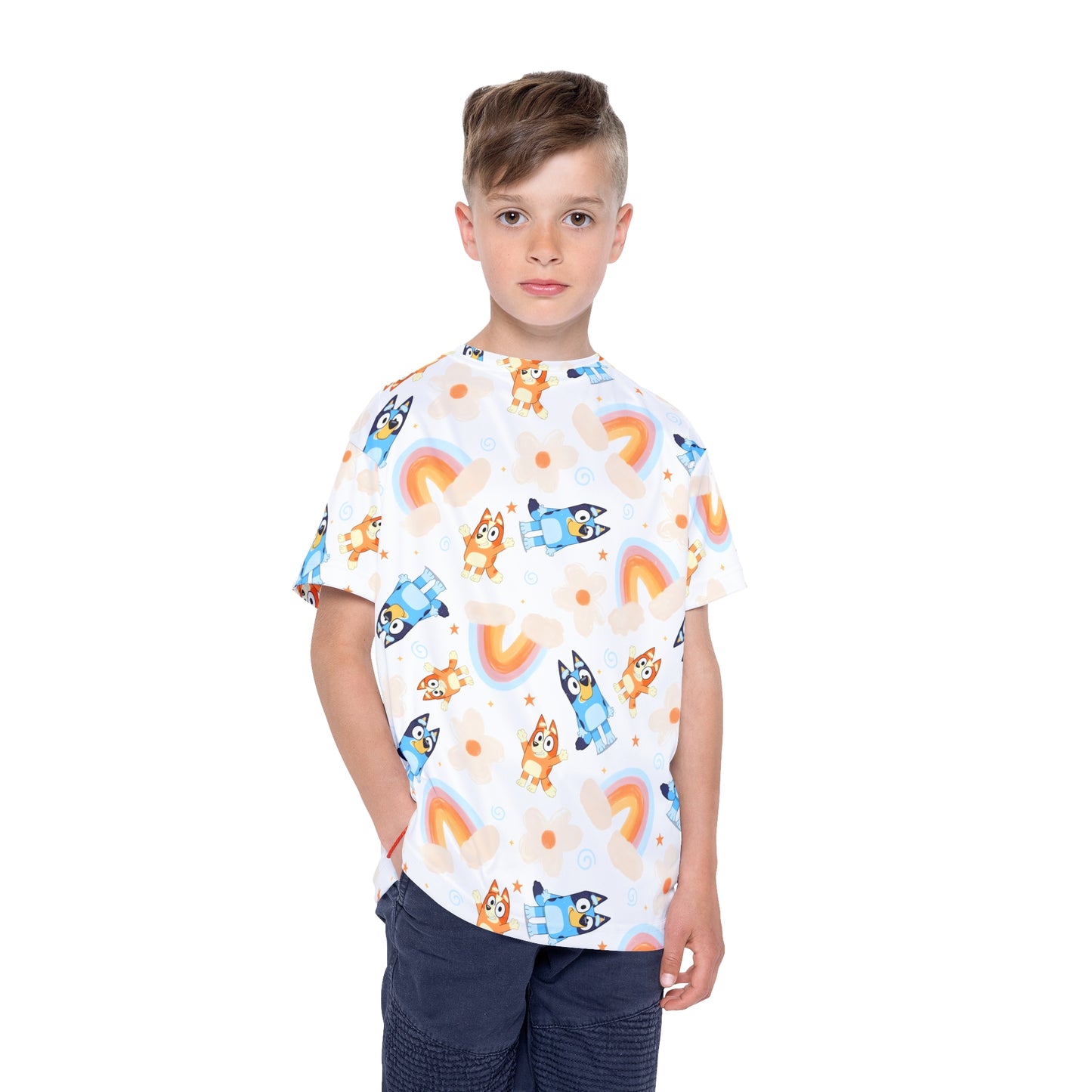 Bluey Rainbows & Flowers Pattern Kids Sports Jersey