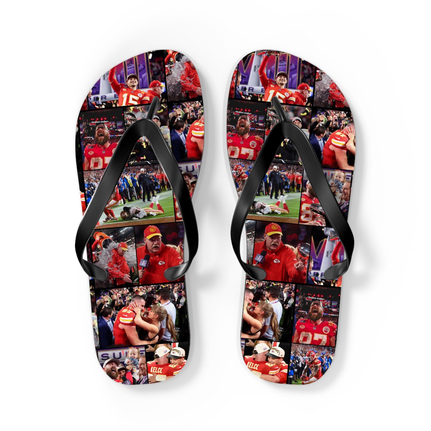 Kansas City Chiefs Superbowl LVIII Championship Victory Collage Flip Flops