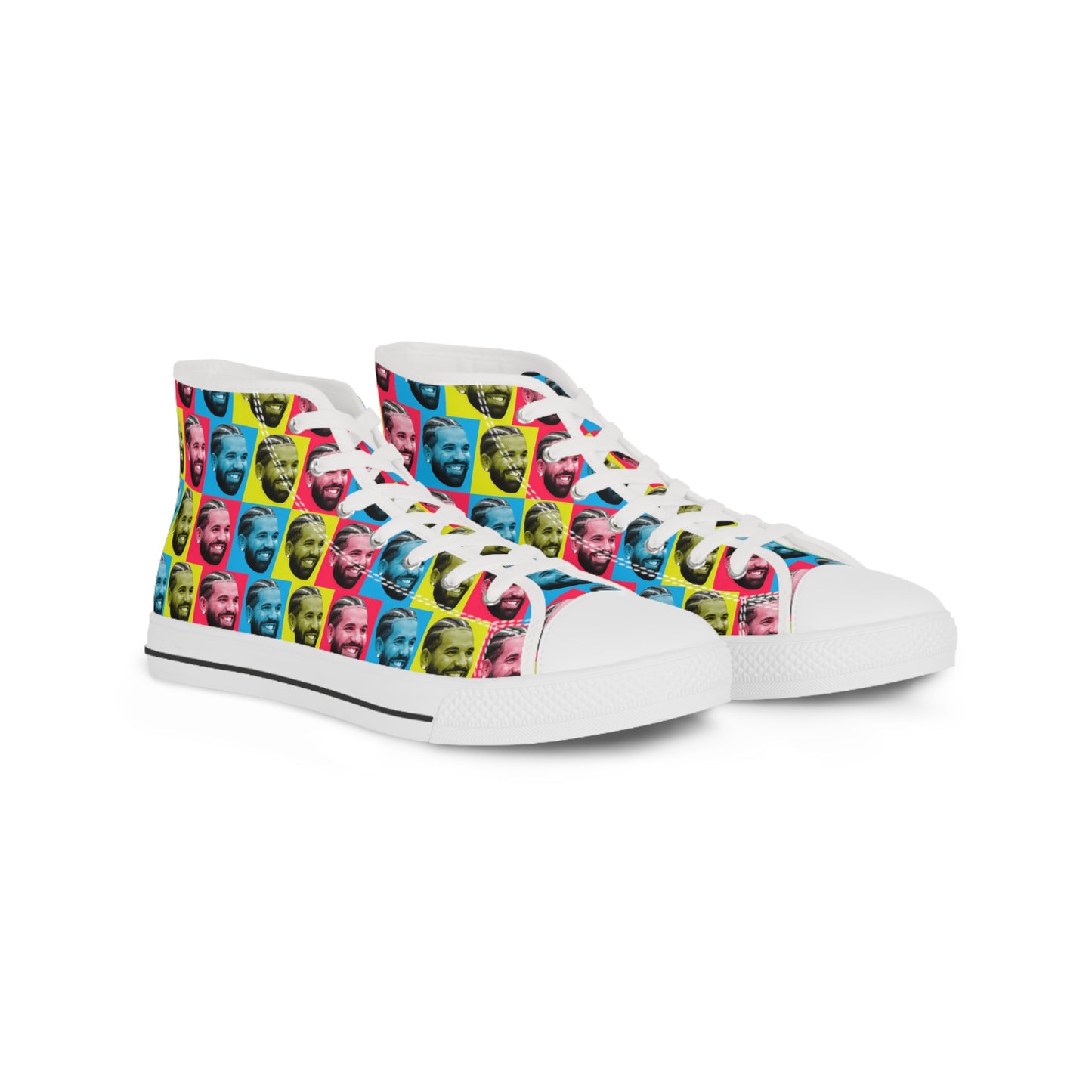 Drake Colored Checker Faces Men's High Top Sneakers