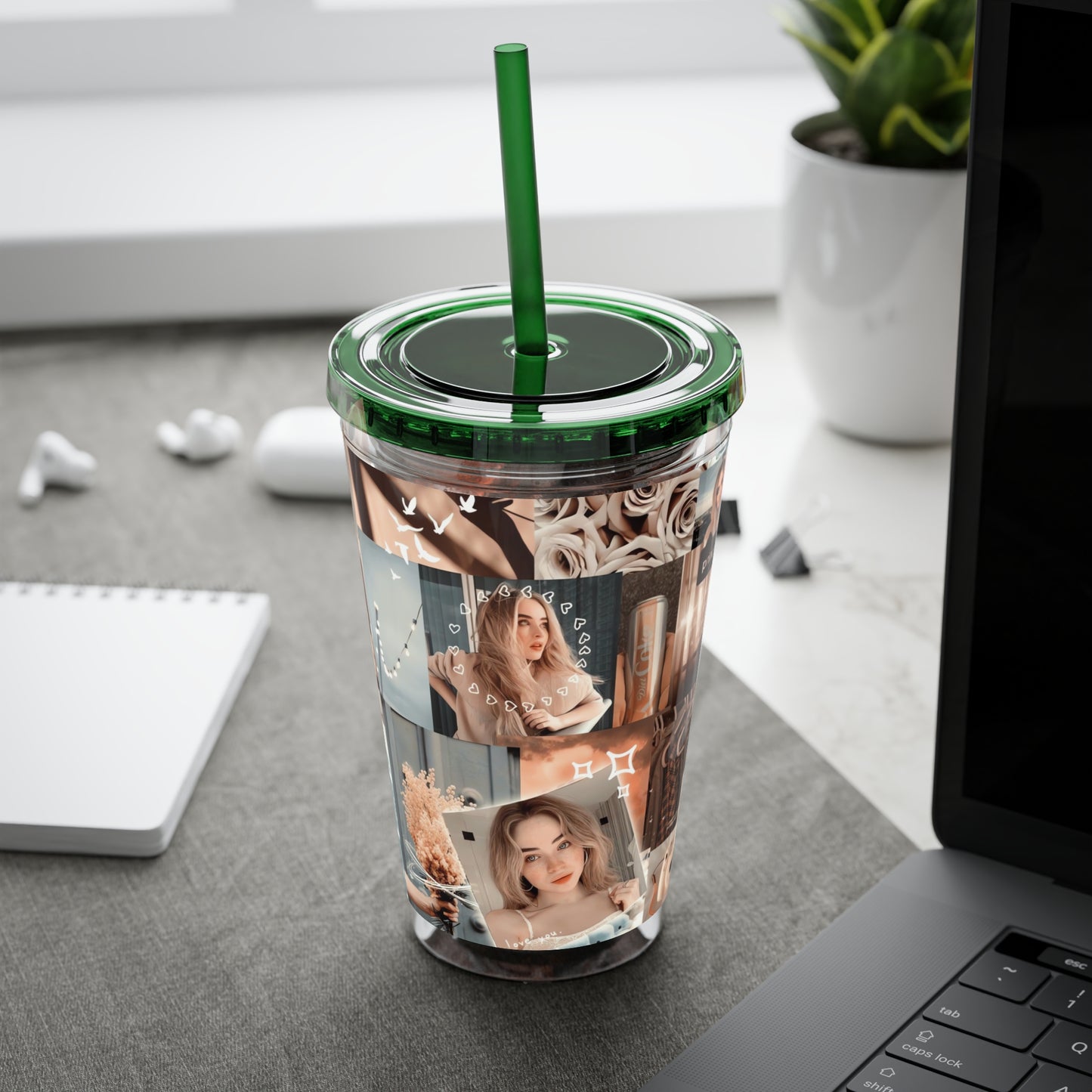 Sabrina Carpenter Peachy Princess Collage Sunsplash Tumbler with Straw