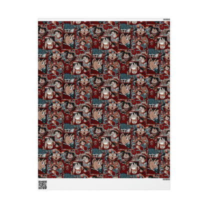 One Piece Anime Monkey D Luffy Red Collage Gift Wrapping Paper