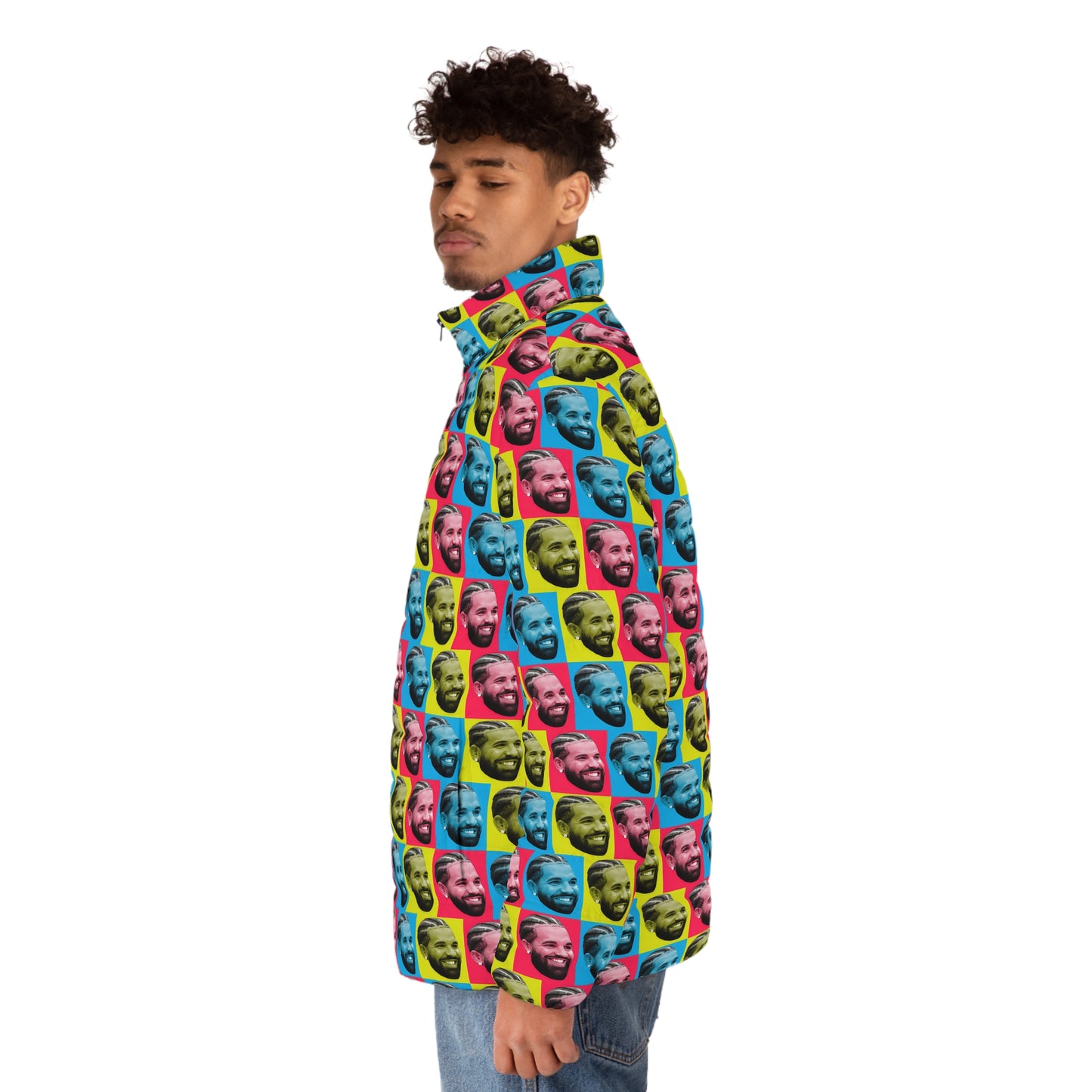 Drake Colored Checker Faces Men's Puffer Jacket