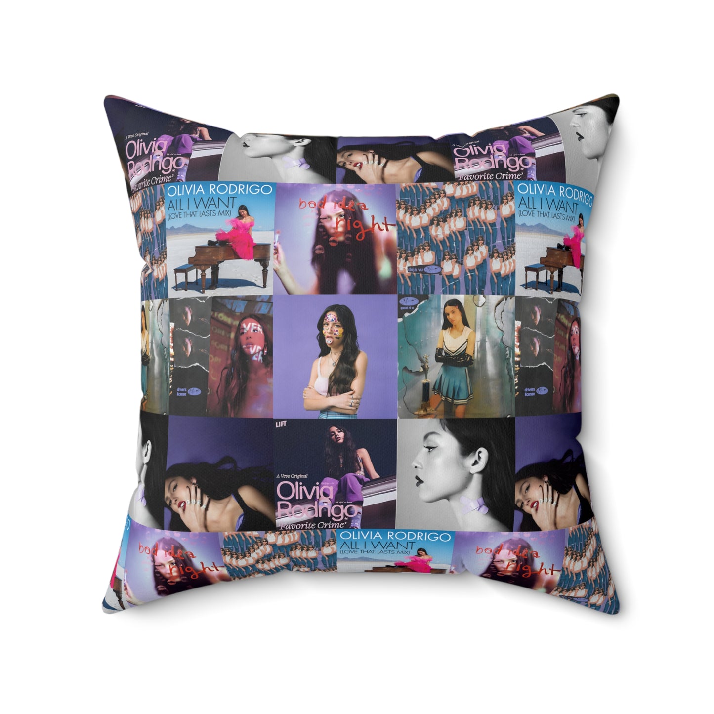 Olivia Rodrigo Album Cover Art Collage Spun Polyester Square Pillow