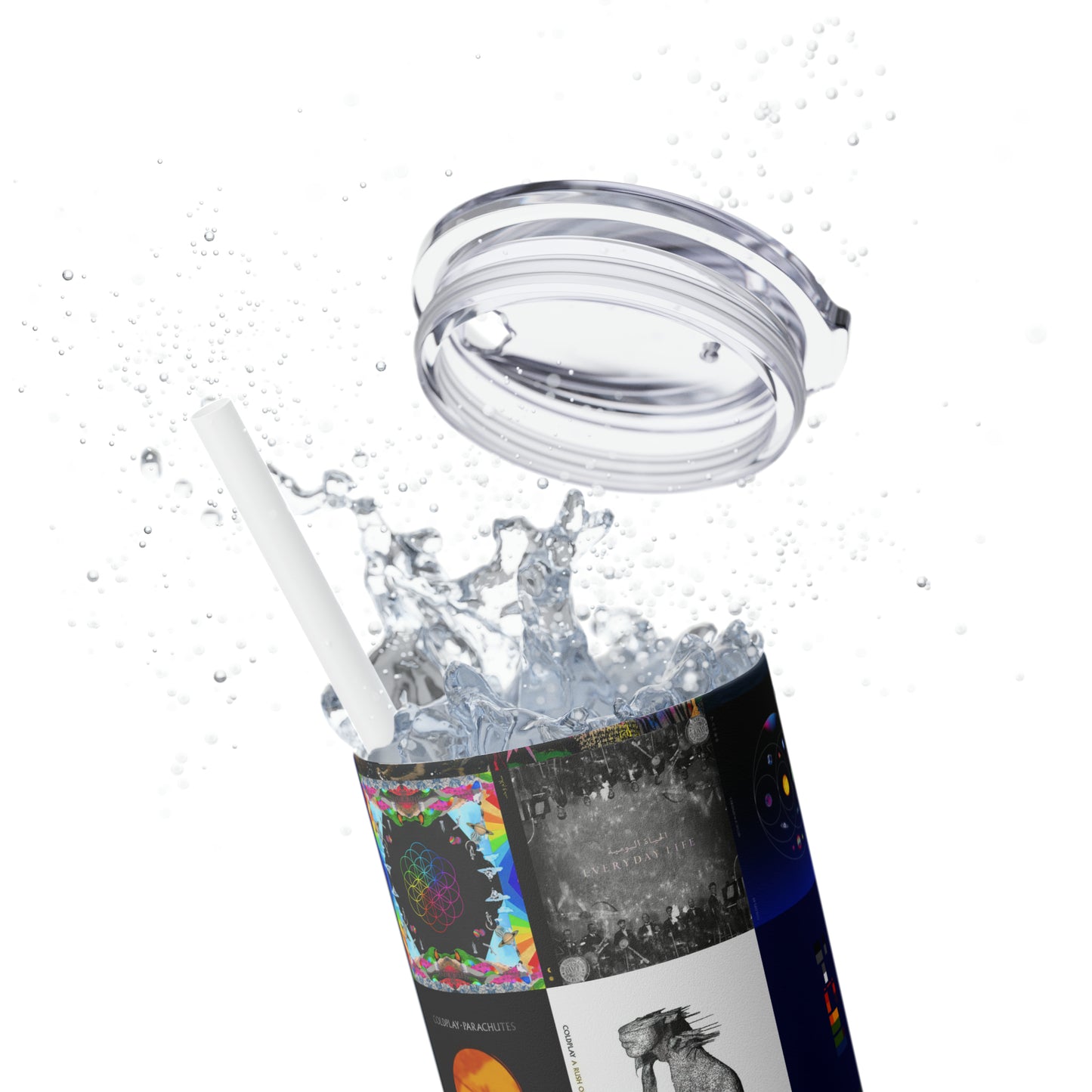 Colplay Album Cover Collage Skinny Tumbler with Straw