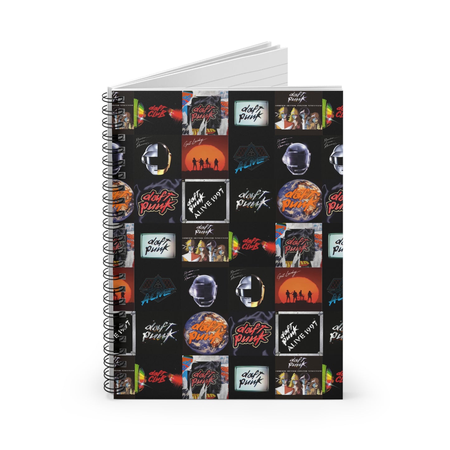 Daft Punk Album Cover Art Collage Ruled Line Spiral Notebook