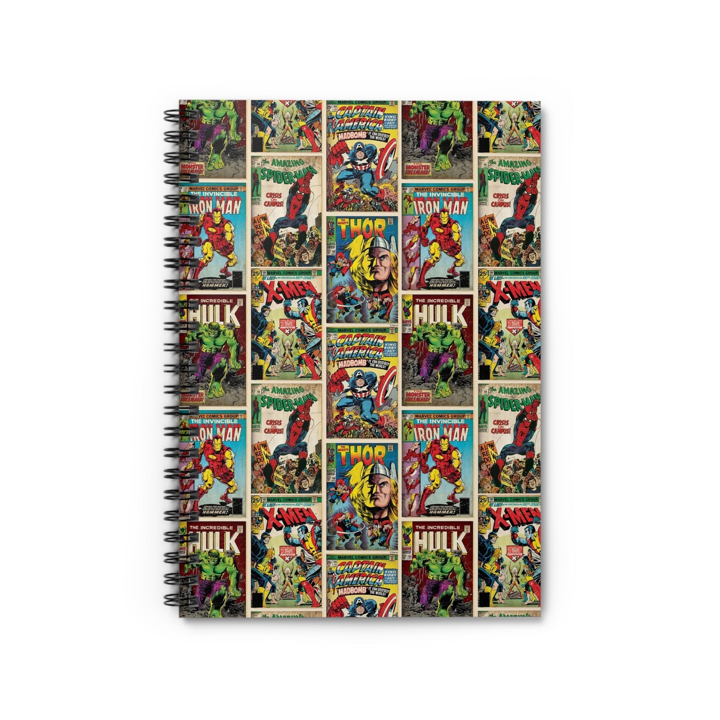 Marvel Comic Book Cover Collage Ruled Line Spiral Notebook