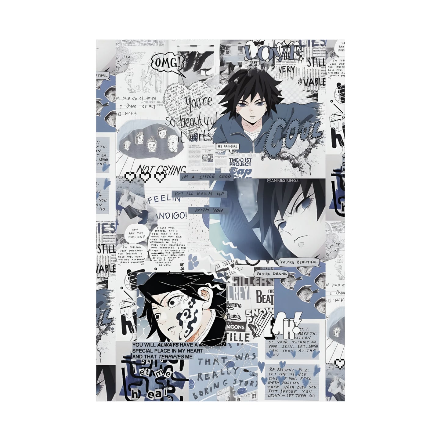 Demon Slayer Giyu Aesthetic Collage Matte Vertical Poster