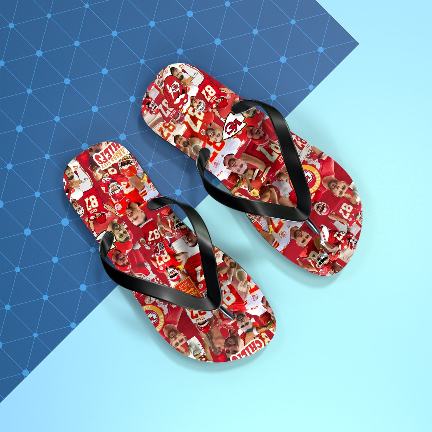 Travis Kelce Chiefs Red Collage Flip Flops