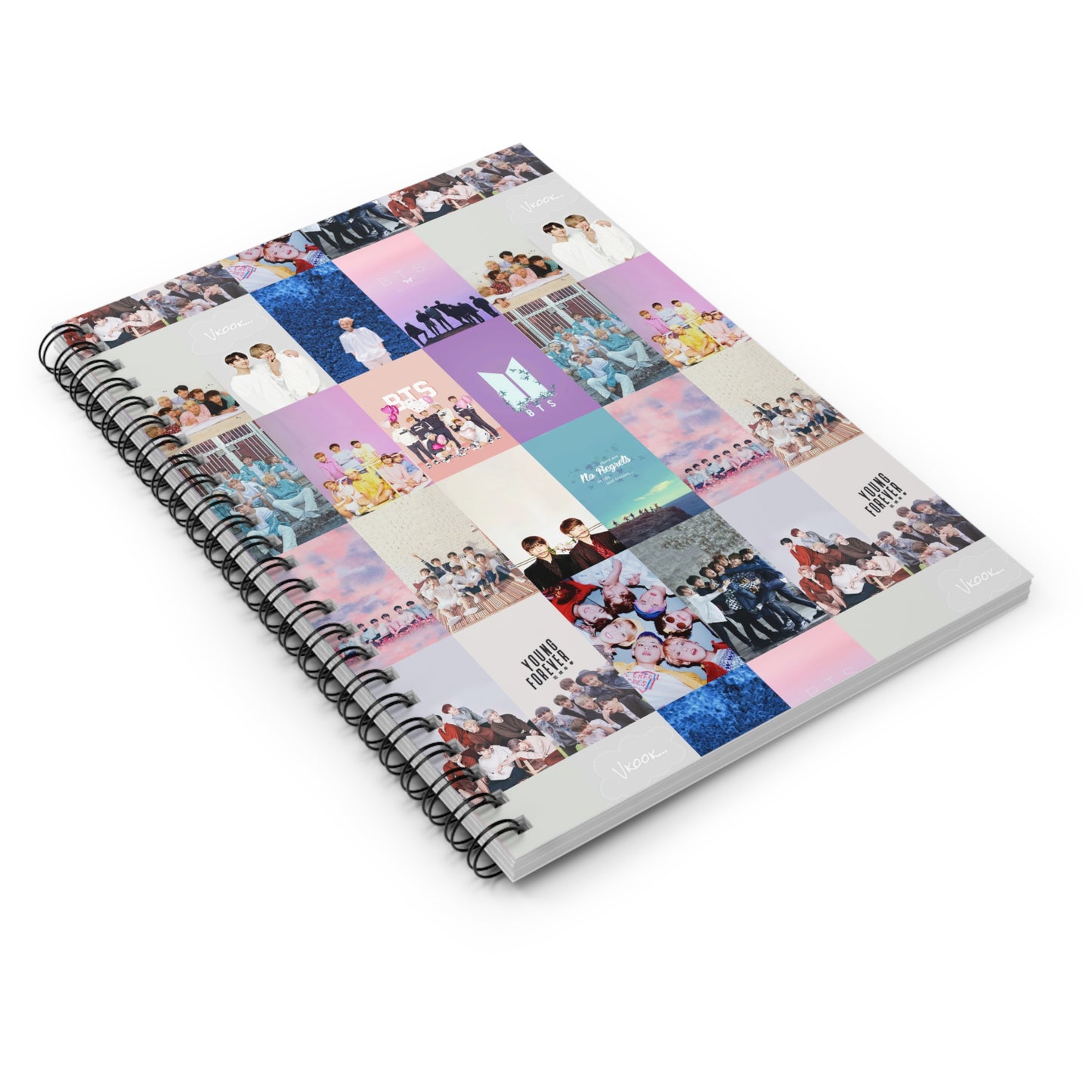 BTS Pastel Aesthetic Collage Ruled Line Spiral Notebook