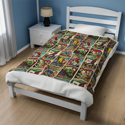 Marvel Comic Book Cover Collage Velveteen Plush Blanket