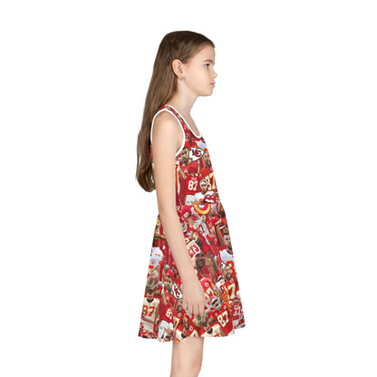 Travis Kelce Chiefs Red Collage Girls' Sleeveless Sundress