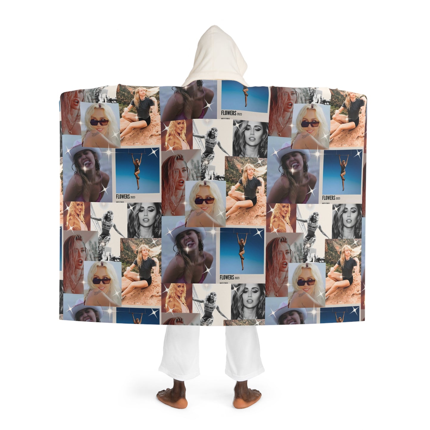 Miley Cyrus Flowers Photo Collage Hooded Sherpa Fleece Blanket