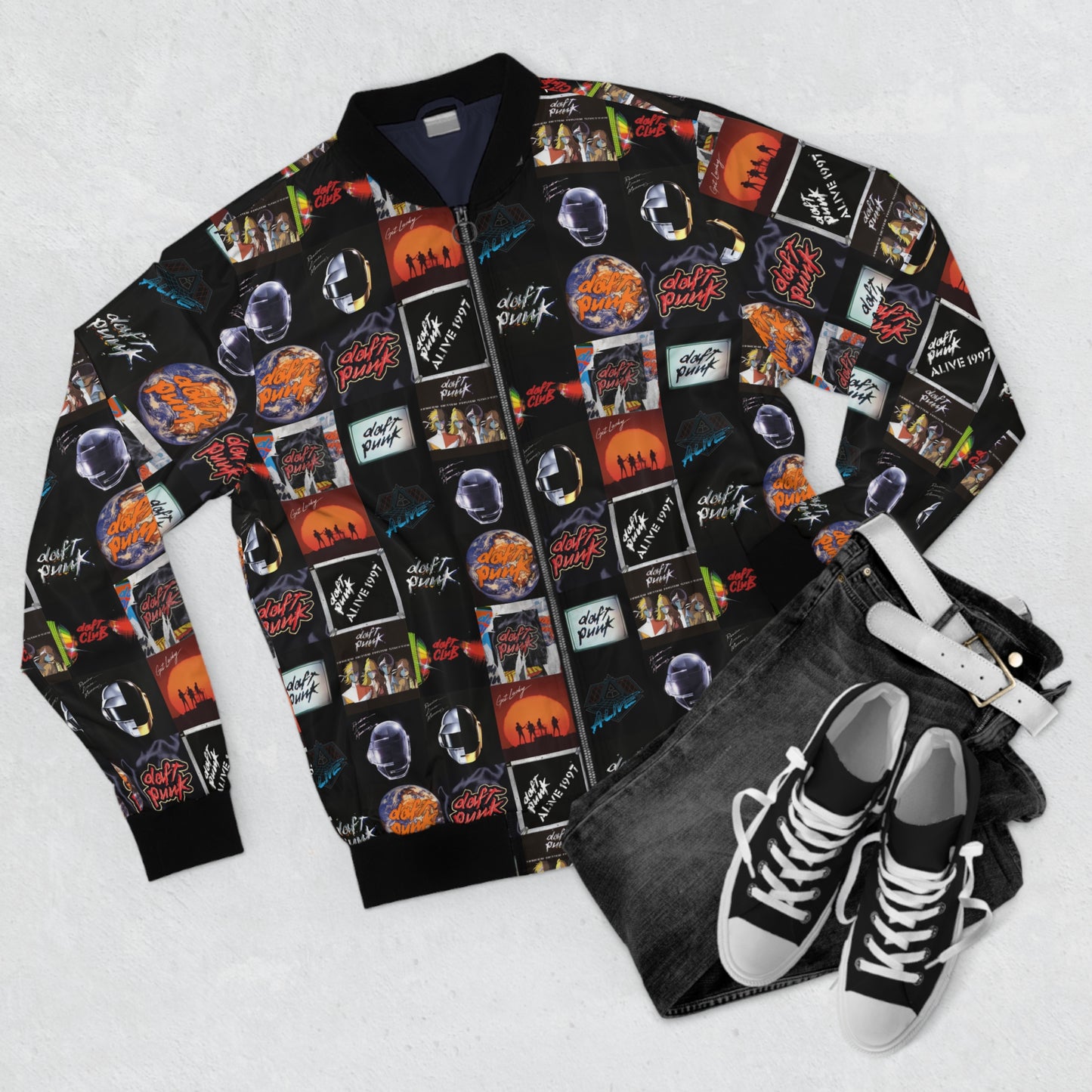 Daft Punk Album Cover Art Collage Men's Bomber Jacket