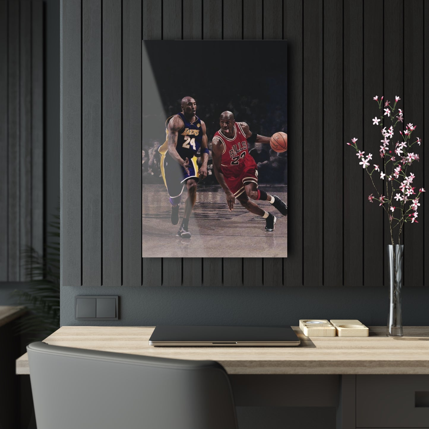 Michael Jordan Driving Against Kobe Bryant Acrylic Prints