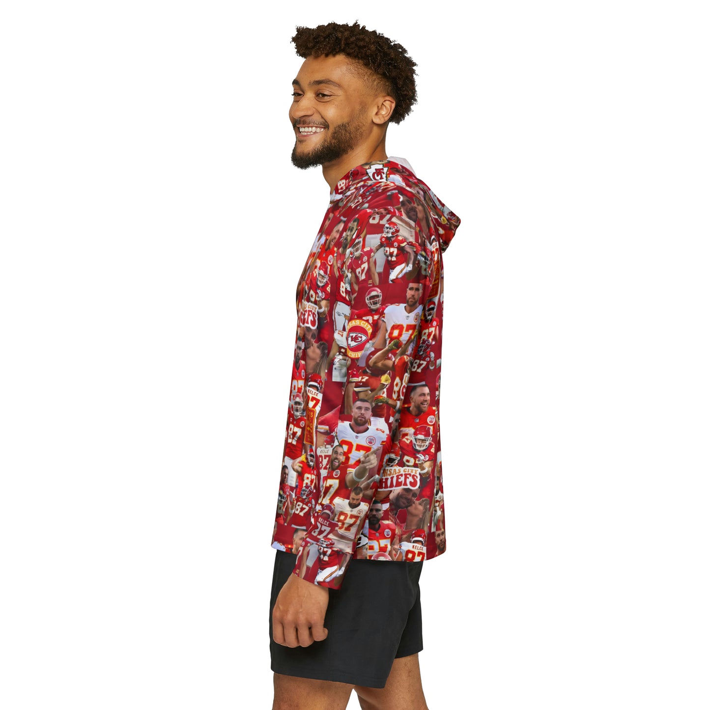 Travis Kelce Chiefs Red Collage Men's Sports Warmup Hoodie