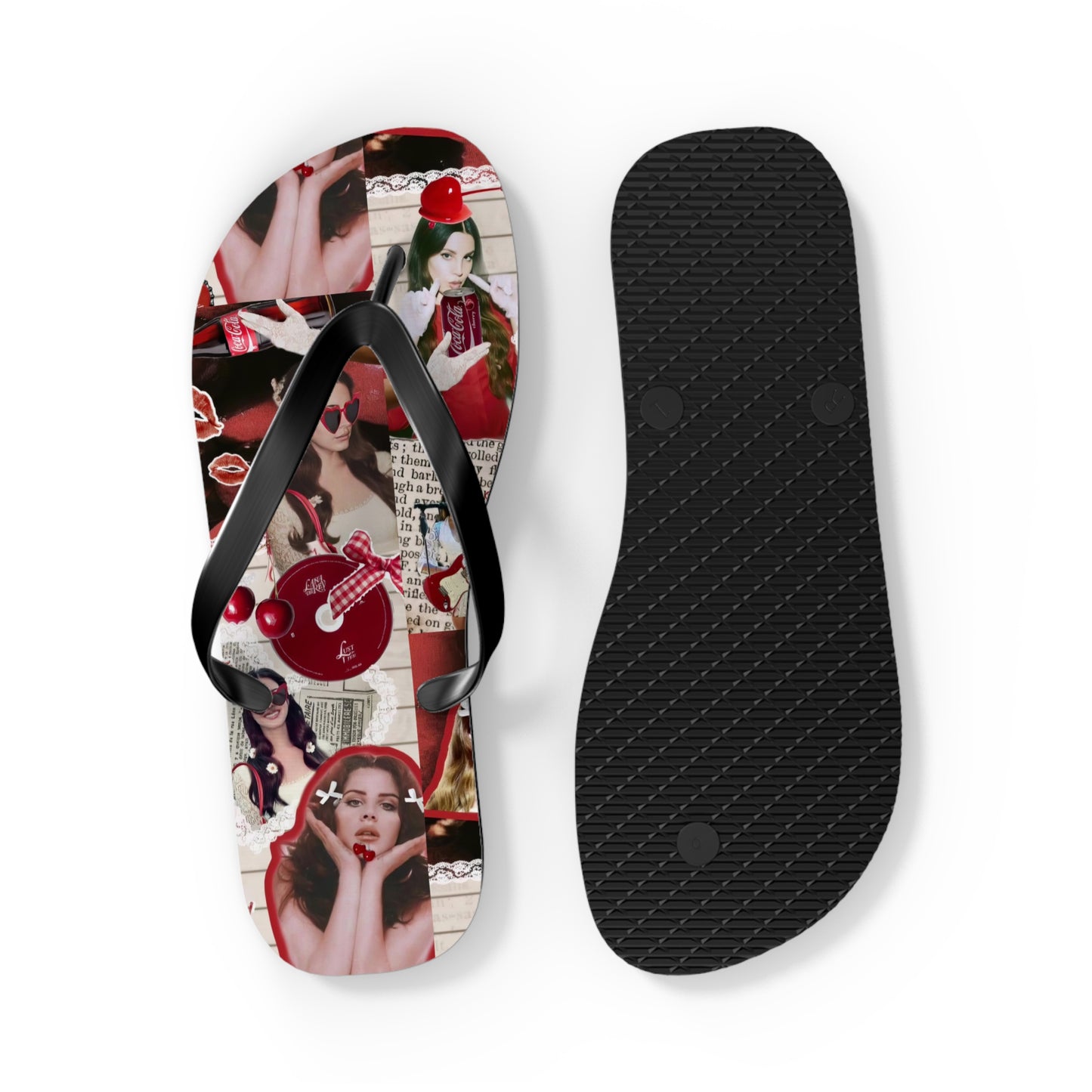 Lana Del Rey Cherry Coke Collage Flip Flops