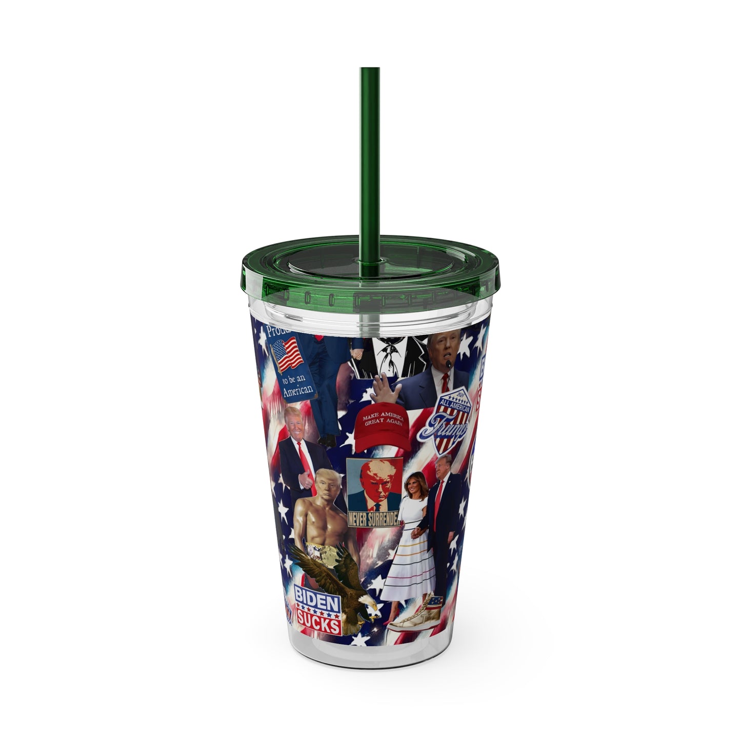 Donald Trump 2024 MAGA Montage Sunsplash Tumbler with Straw