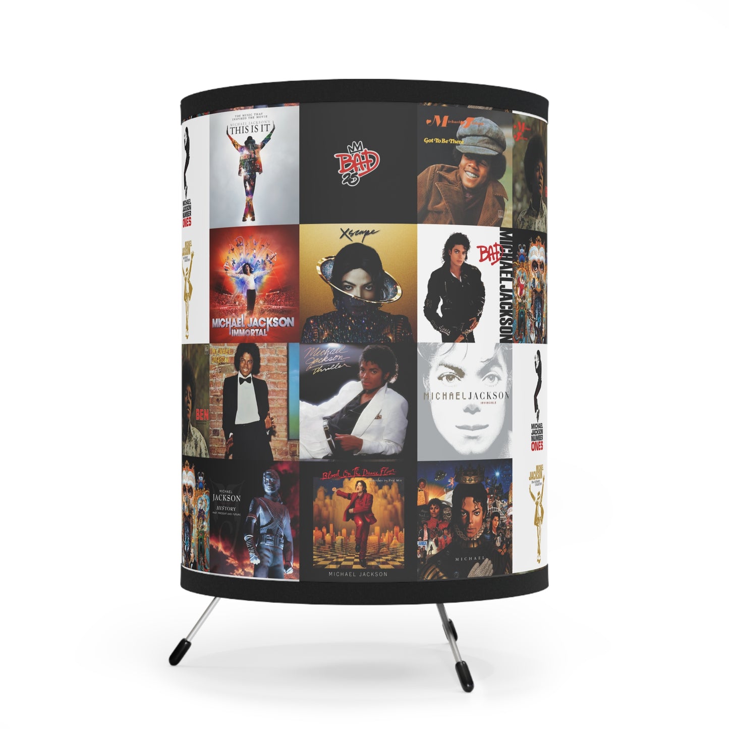 Michael Jackson Album Cover Collage Tripod Lamp with High-Res Printed Shade