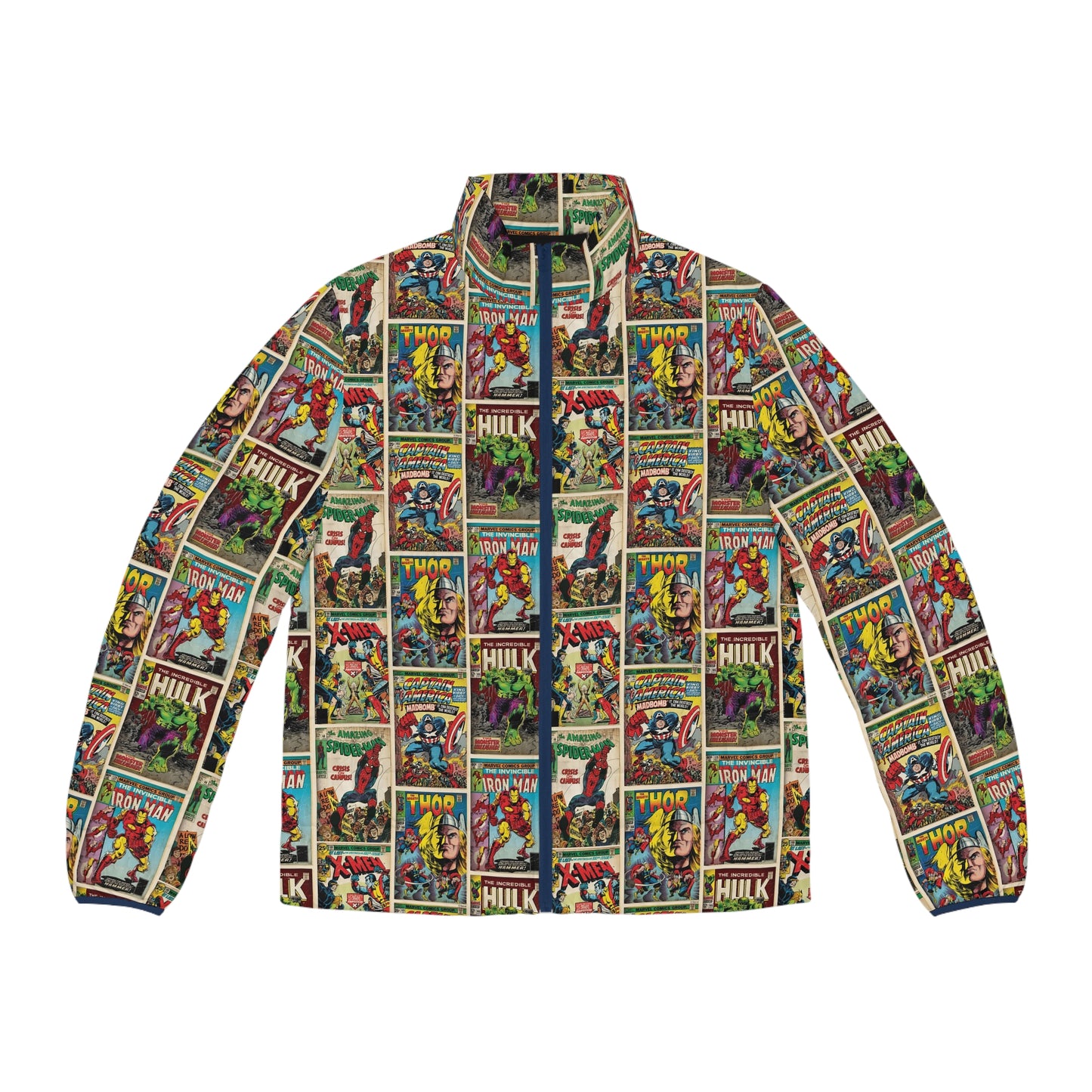 Marvel Comic Book Cover Collage Men's Puffer Jacket