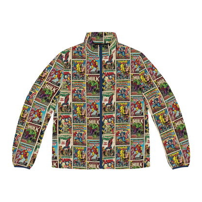 Marvel Comic Book Cover Collage Men's Puffer Jacket