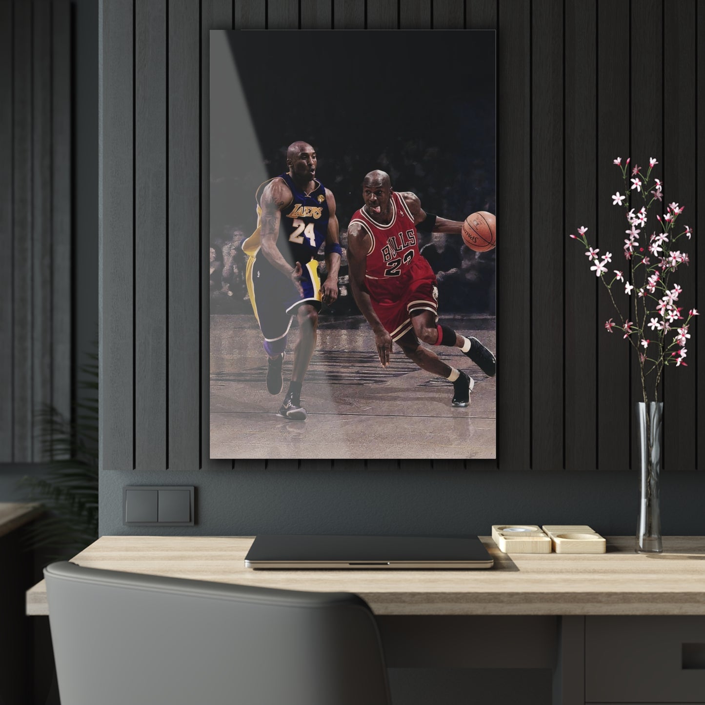 Michael Jordan Driving Against Kobe Bryant Acrylic Prints