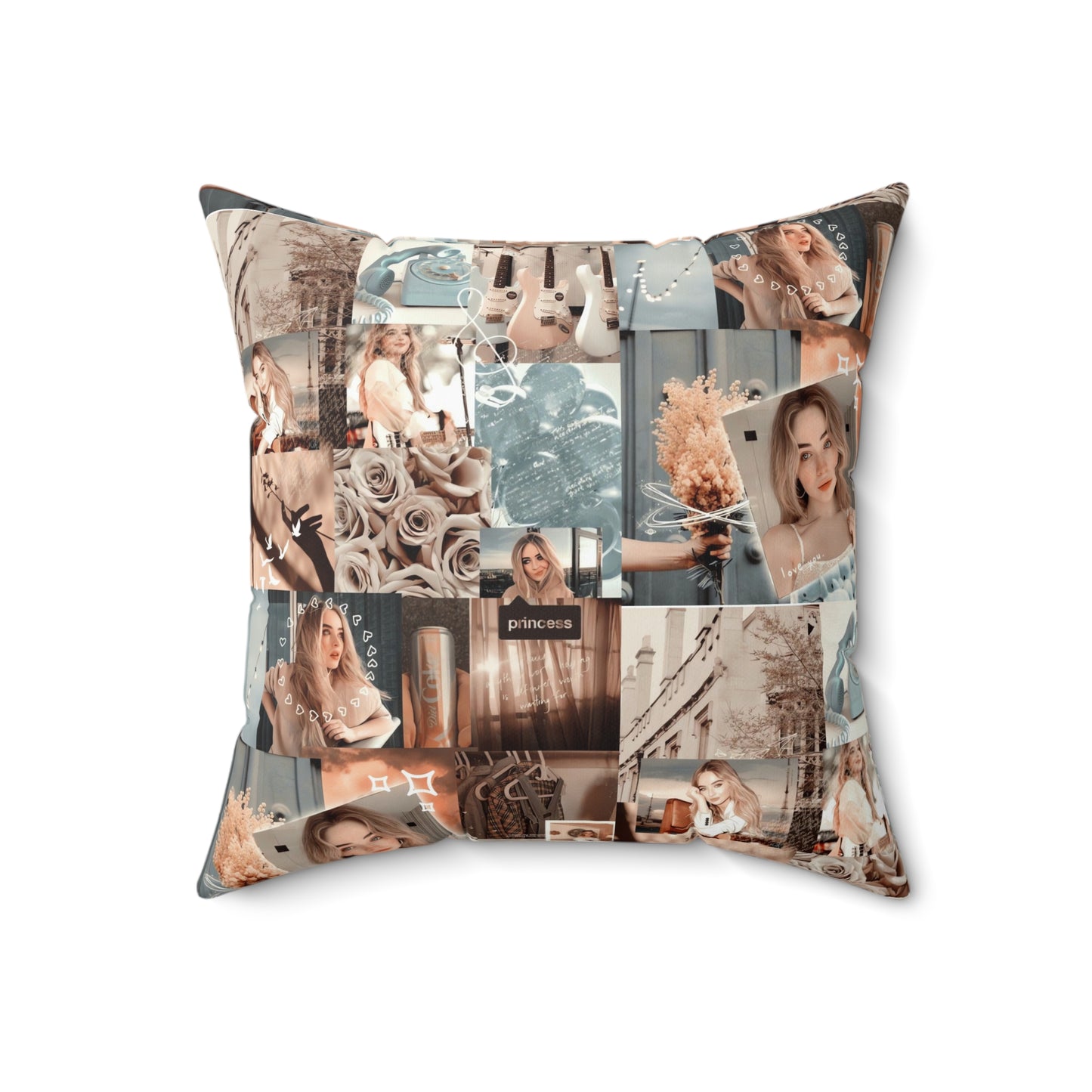 Sabrina Carpenter Peachy Princess Collage Spun Polyester Square Pillow