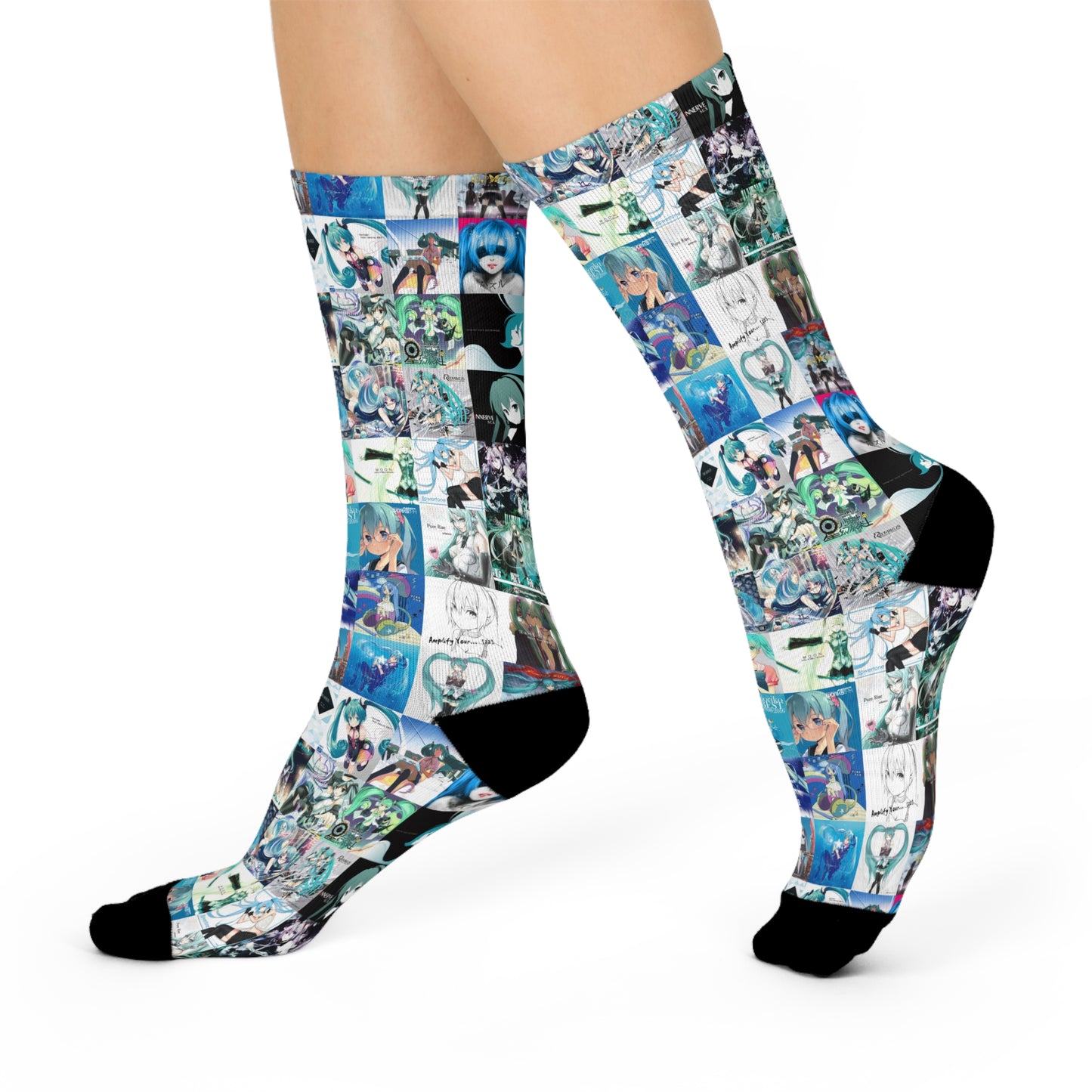 Hatsune Miku Album Cover Collage Cushioned Crew Socks