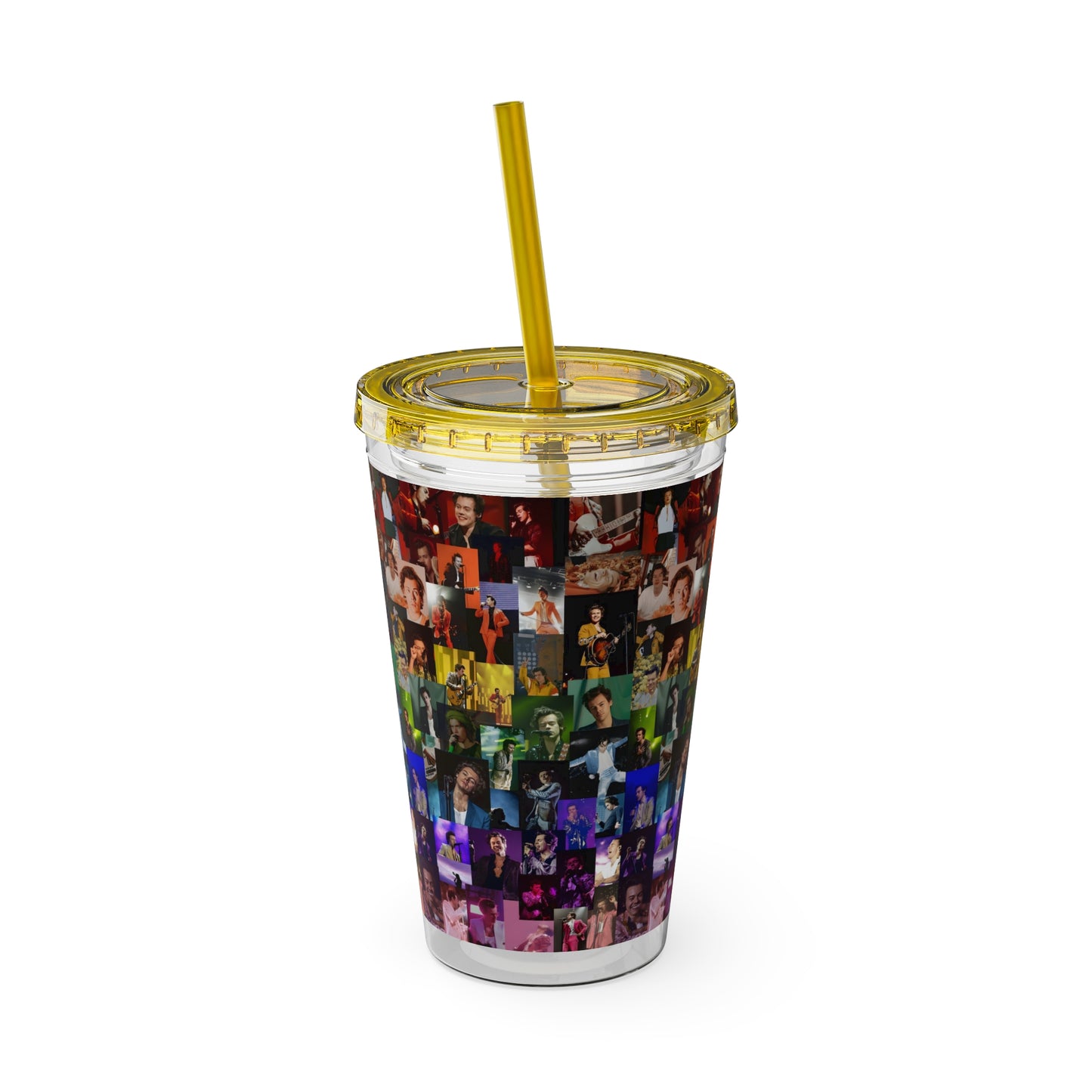 Harry Styles Rainbow Photo Collage Sunsplash Tumbler with Straw