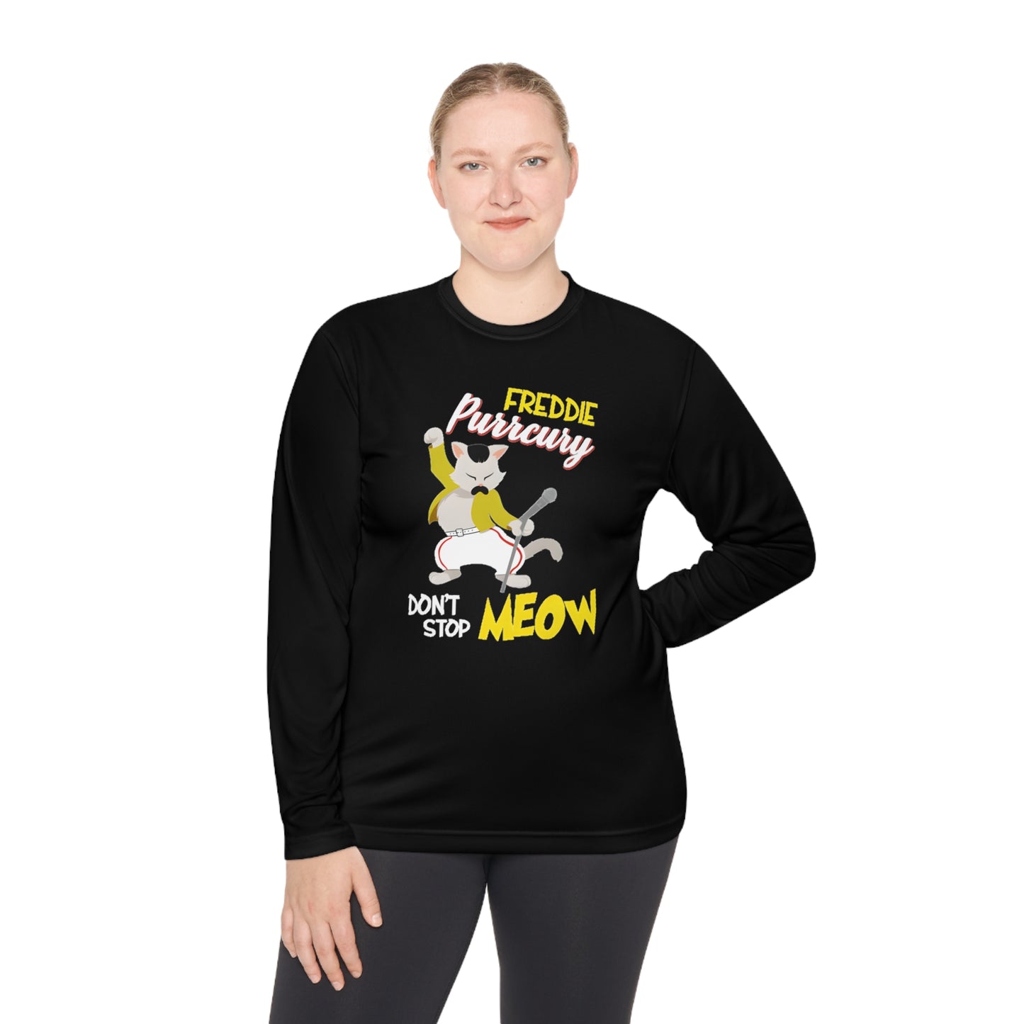 Queen Don't Stop Meow Freddie Purrcury Unisex Lightweight Long Sleeve Tee