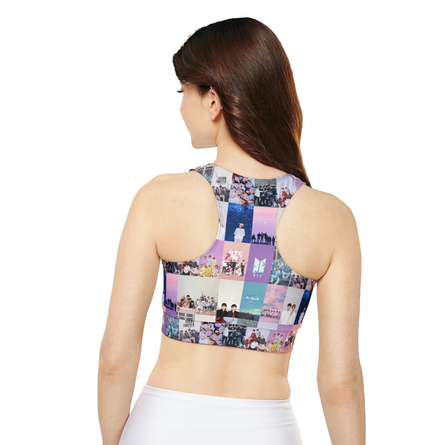 BTS Pastel Aesthetic Collage Fully Lined Padded Sports Bra