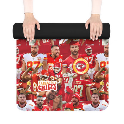 Travis Kelce Chiefs Red Collage Rubber Yoga Mat