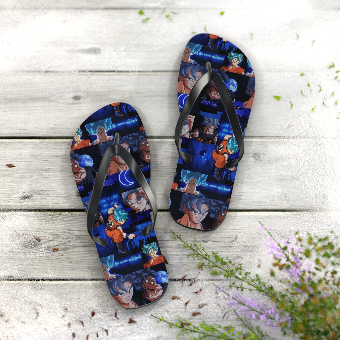 Dragon Ball Z Saiyan Moonlight Collage Flip Flops