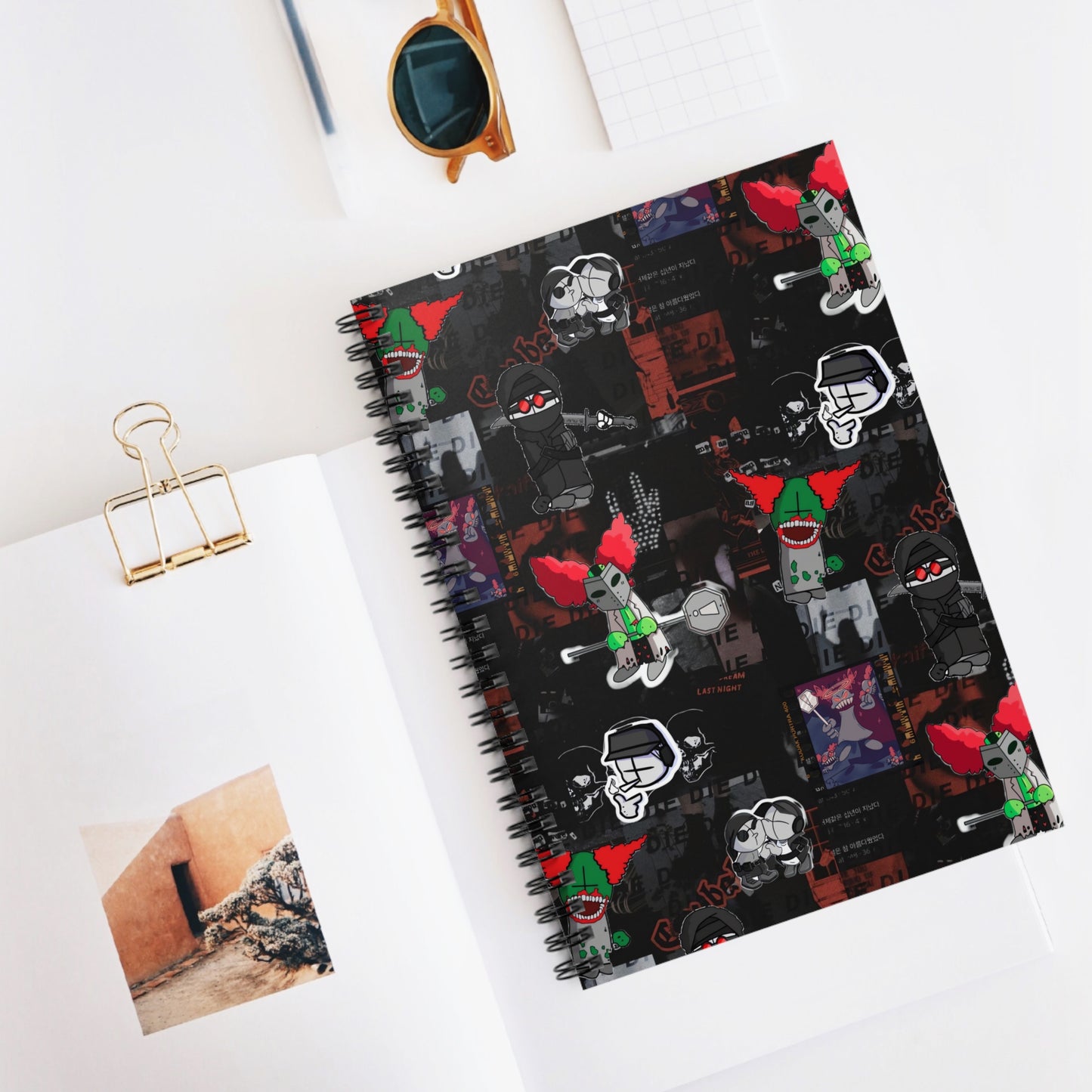 Madness Combat Dark Aesthetic Collage Spiral Notebook - Ruled Line