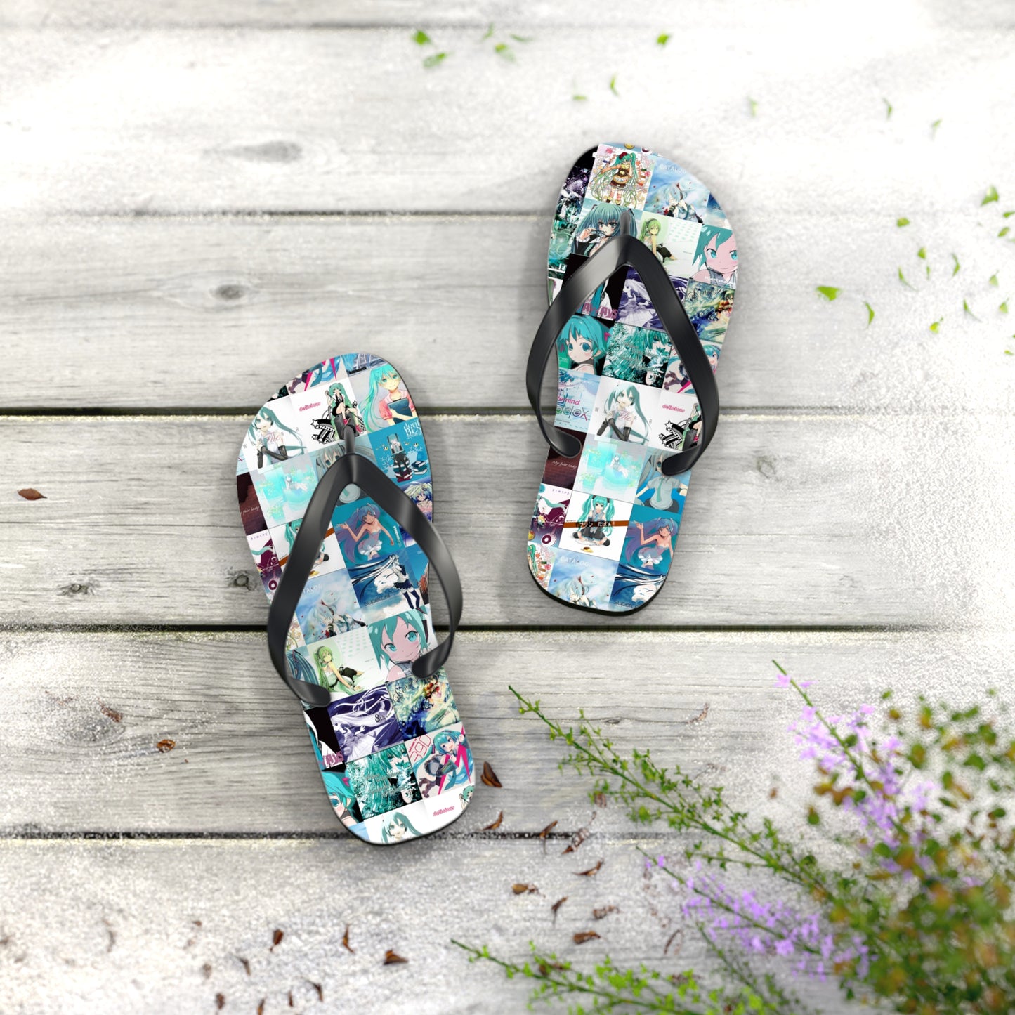 Hatsune Miku Album Cover Collage Flip Flops