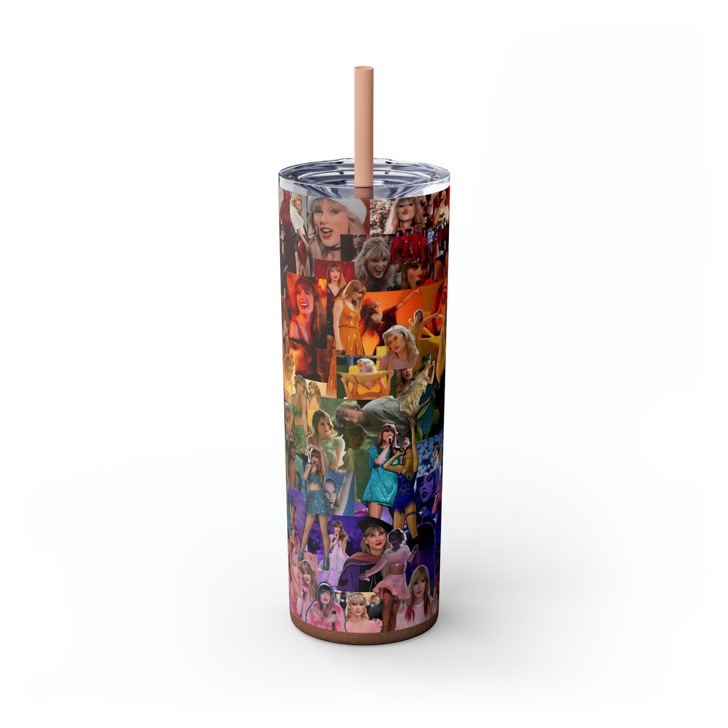 Taylor Swift Rainbow Photo Collage Skinny Tumbler with Straw