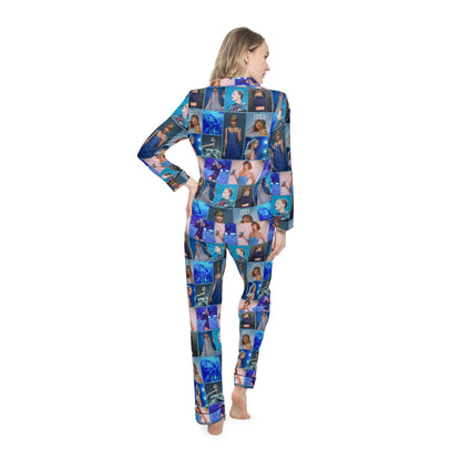 Taylor Swift Blue Aesthetic Collage Women's Satin Pajamas