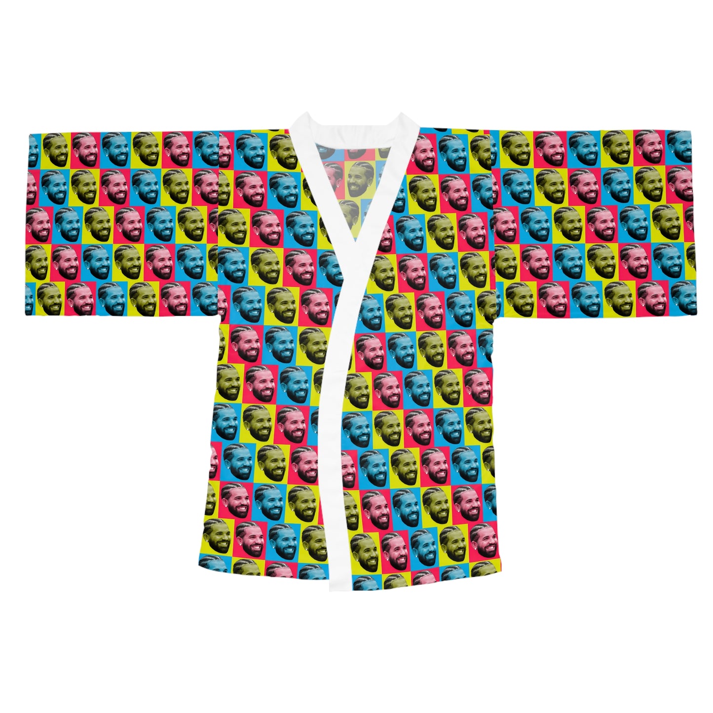 Drake Colored Checker Faces Long Sleeve Kimono Robe