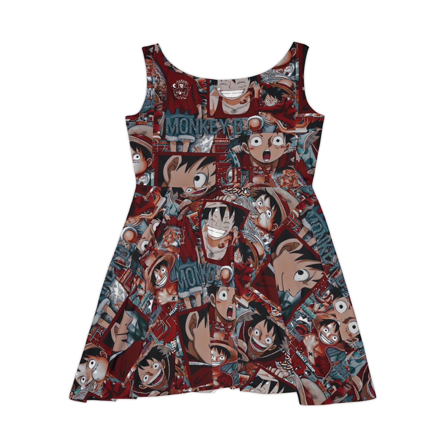 One Piece Anime Monkey D Luffy Red Collage Women's Skater Dress