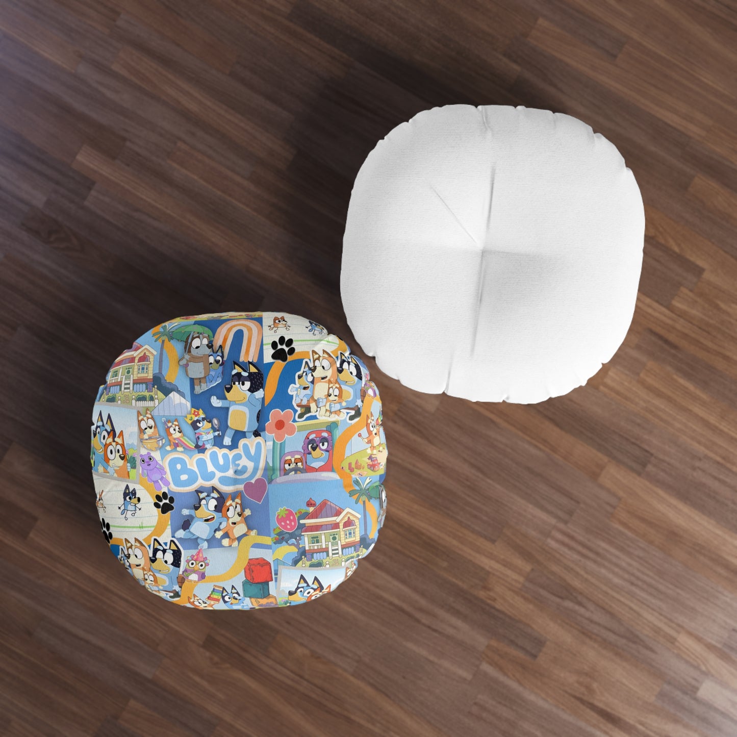 Bluey Playtime Collage Tufted Round Floor Pillow