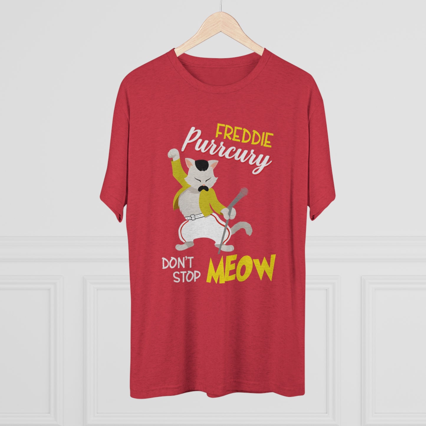 Queen Don't Stop Meow Freddie Purrcury Unisex Tri-Blend Crew Tee