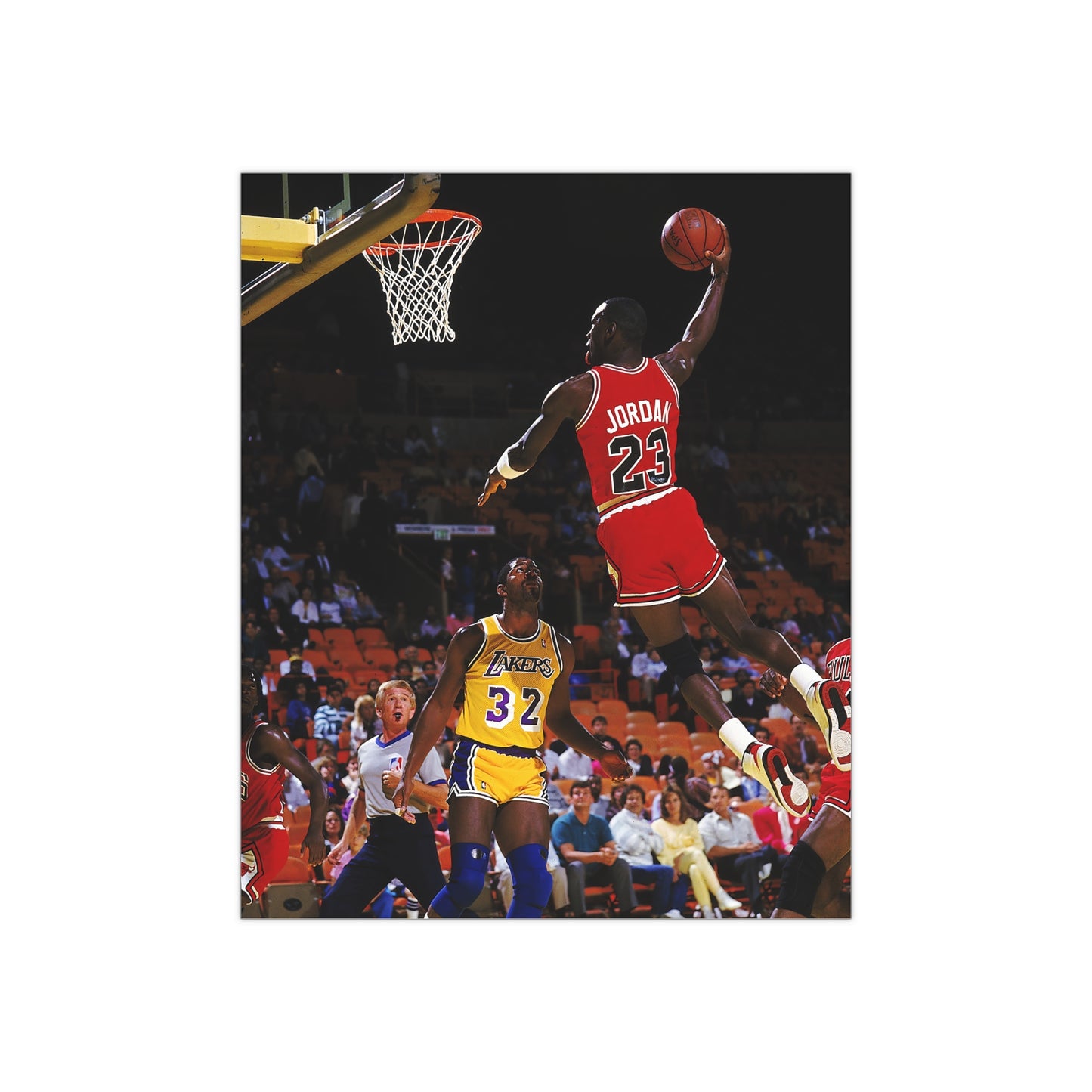 Michael Jordan Dunking On Magic Johnson Satin Poster