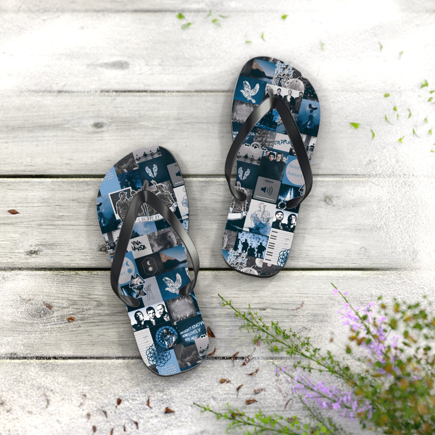 Coldplay Sunrise Sunset Collage Flip Flops