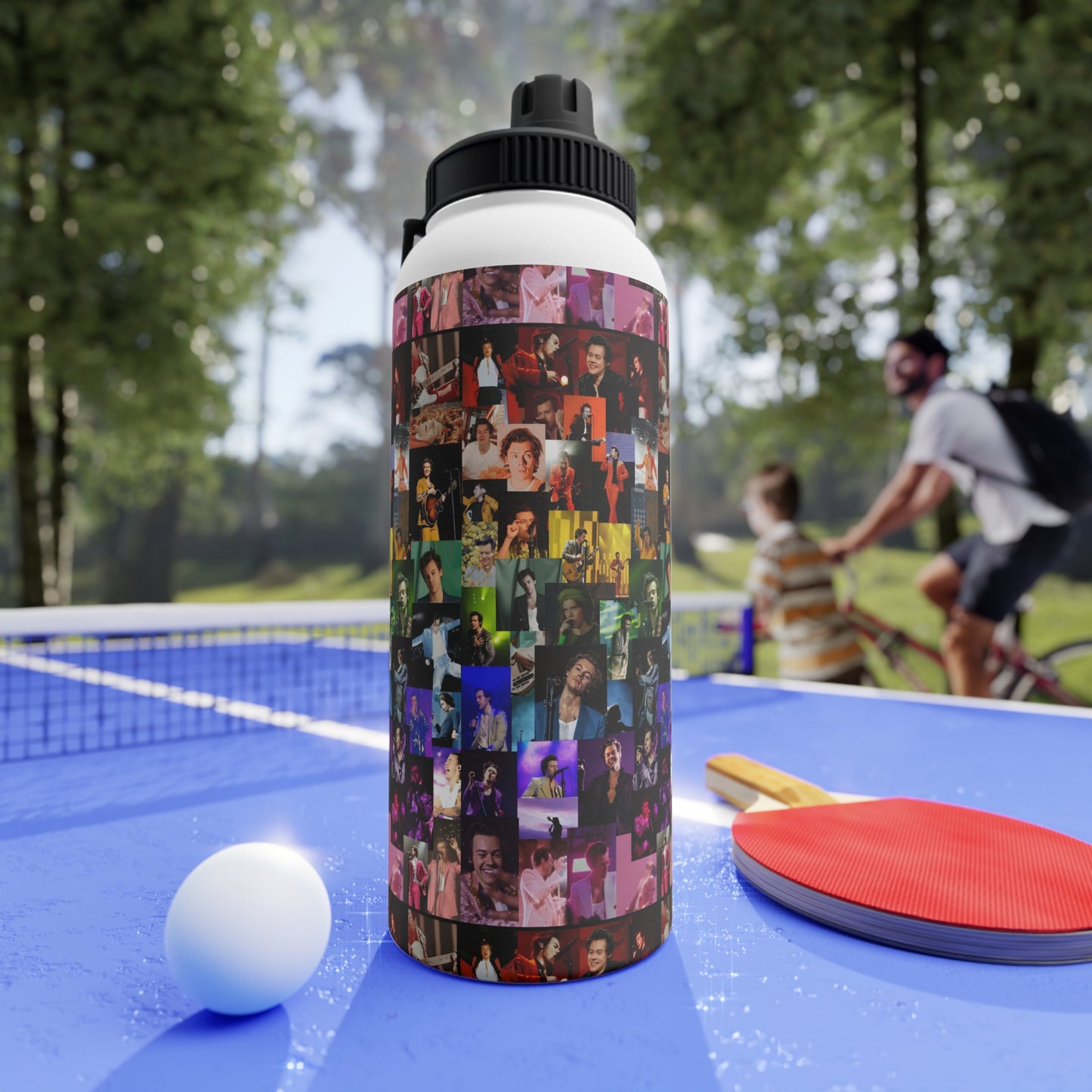 Harry Styles Rainbow Photo Collage Stainless Steel Sports Lid Water Bottle