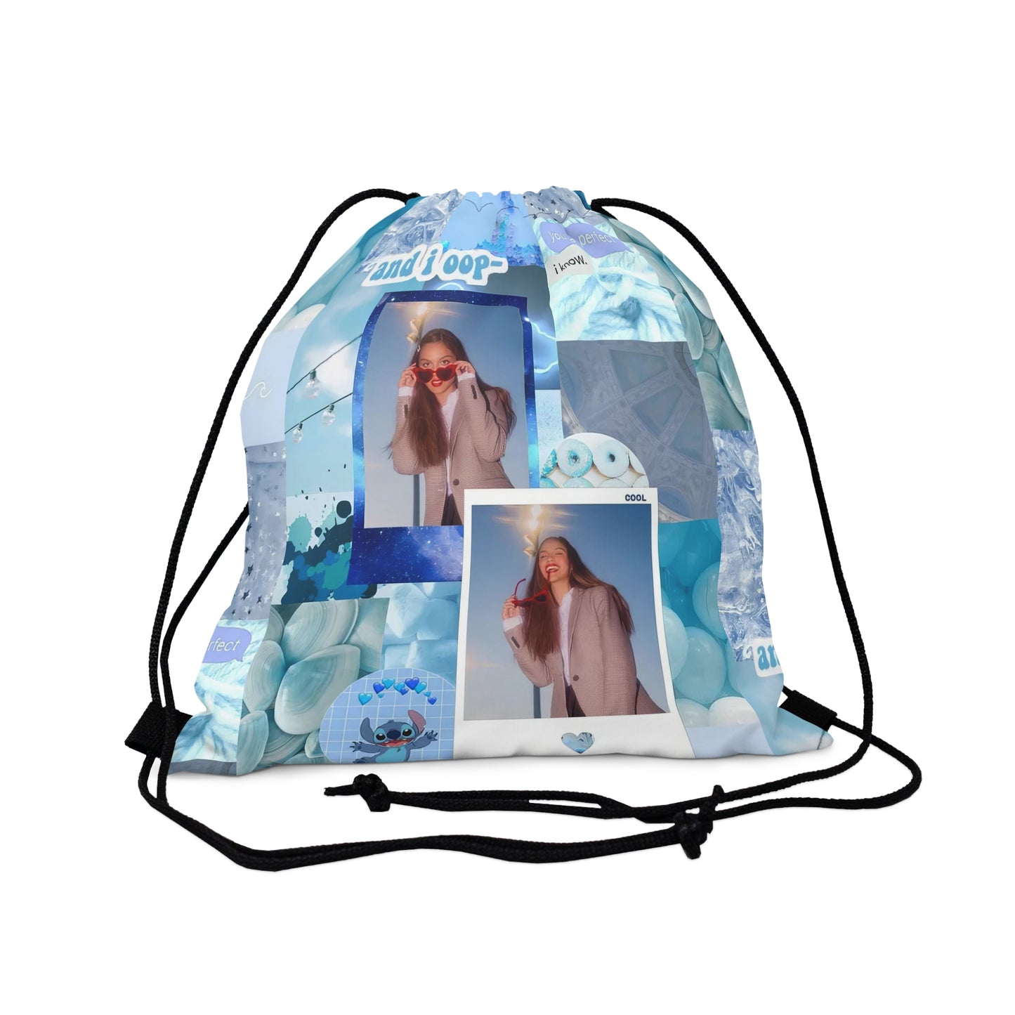 Olivia Rodrigo Light Blue Aesthetic Collage Outdoor Drawstring Bag