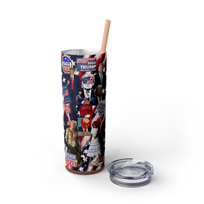 Donald Trump 2024 MAGA Montage Skinny Tumbler with Straw